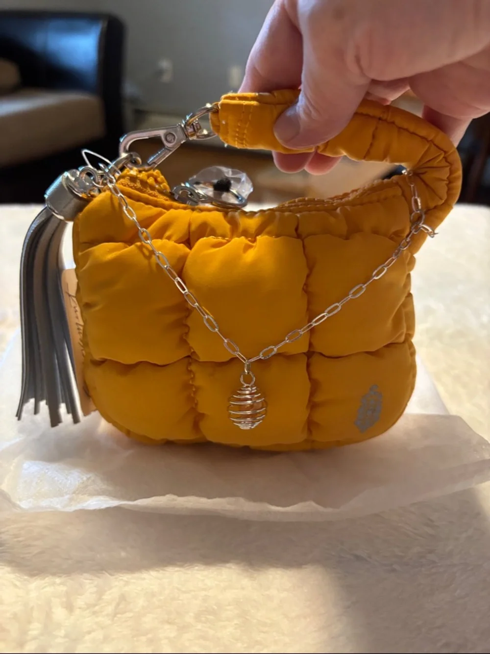 Free People Mini Puffer Bag in Mustard Yellow - Picture 2 of 6